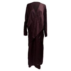 The Row V-Neck Long Sleeve Midi Dress in Burgundy Cupro